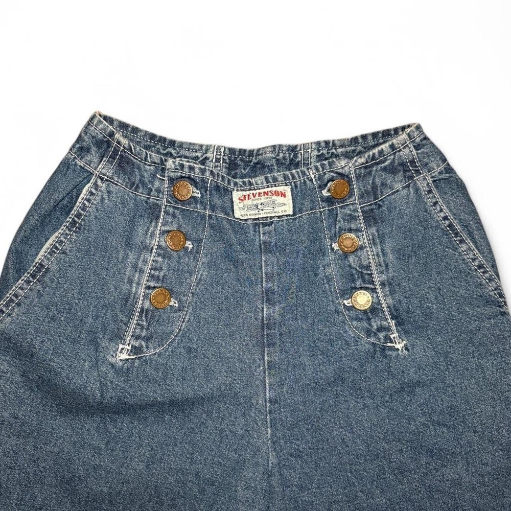 90’s Stevenson Aero Brand Overall Co Wide Leg Sailor Jeans Corset Back Tie - Picture 3 of 5